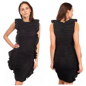 Bodycon Black Ruched Ruffle Insert Made in Italy